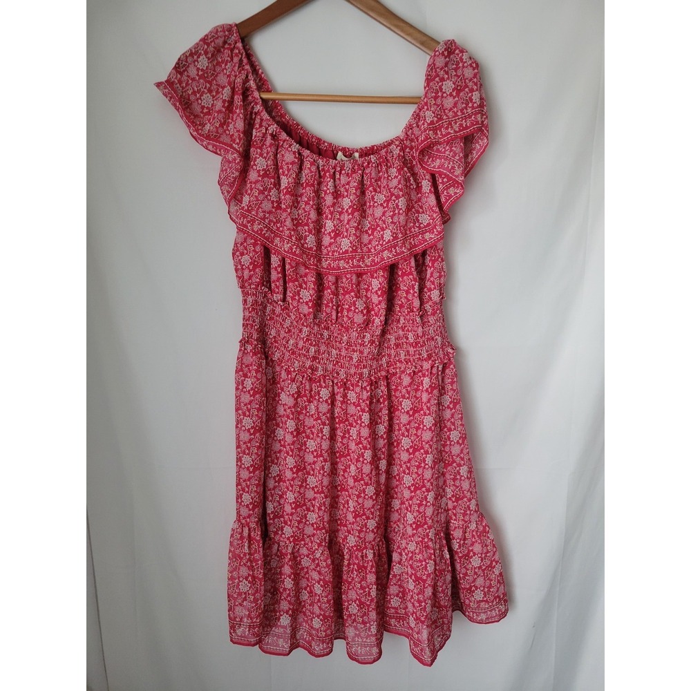MAX STUDIO Women's XL Pink Floral Off Shoulder Smocked Ruffle Mini Dress